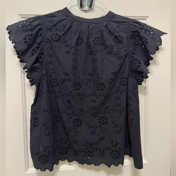 Anthropologie Seen Worn Kept Flutter Eyelet Black Top - Picture 4 of 15